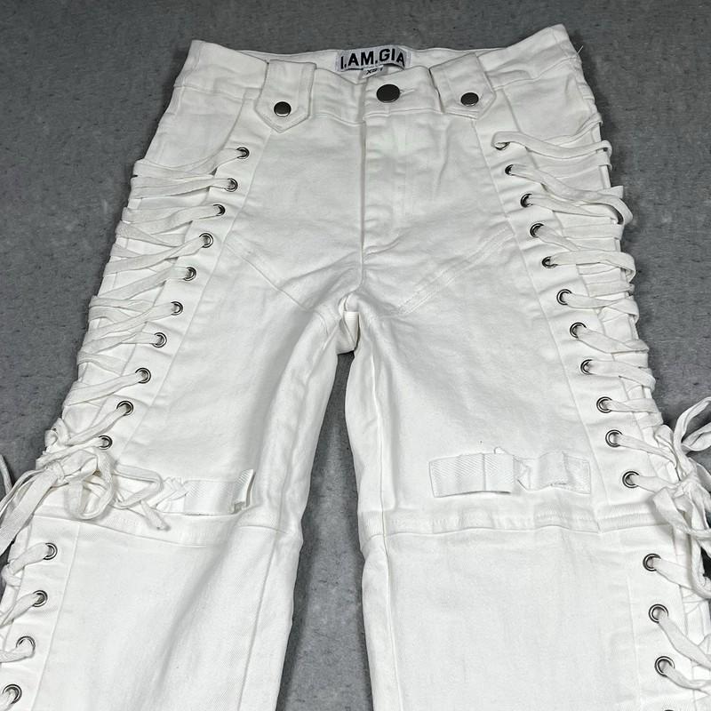 I Am Gia Jeans Womens XS White Holly Flare Lace Up Grunge Punk Stretch High Rise