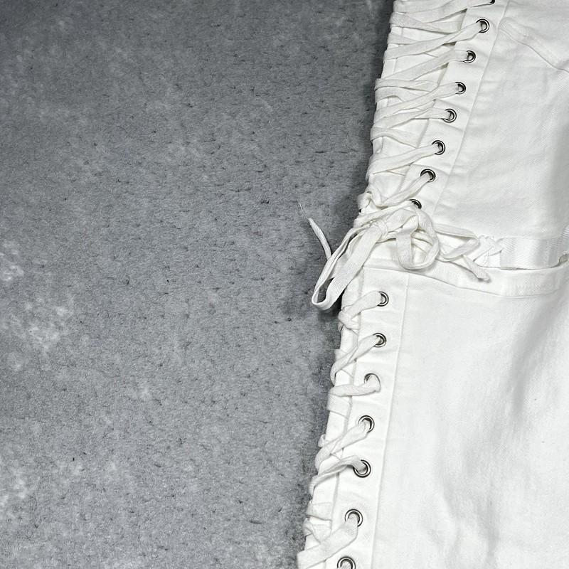 I Am Gia Jeans Womens XS White Holly Flare Lace Up Grunge Punk Stretch High Rise