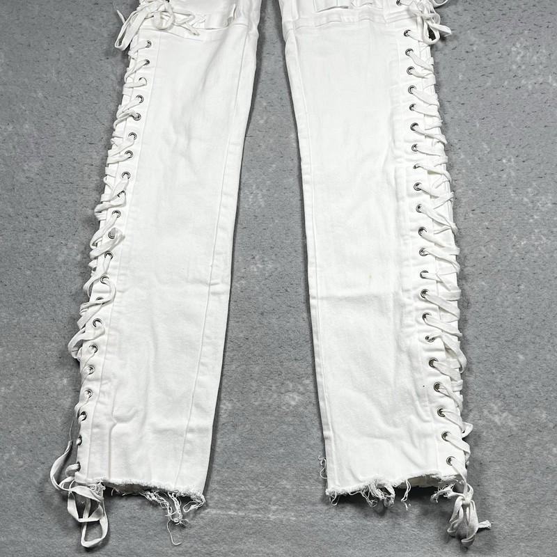 I Am Gia Jeans Womens XS White Holly Flare Lace Up Grunge Punk Stretch High Rise