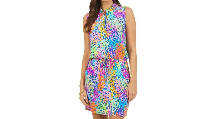 IBKUL Camille Sleeveless Drawstring Dress Size S L XL Blue Multi Golf Ladies NWT