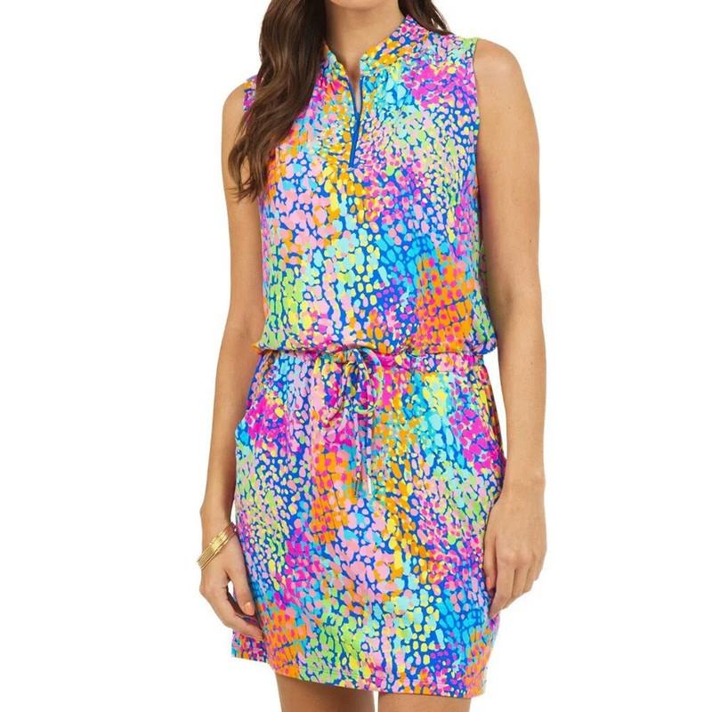 IBKUL Camille Sleeveless Drawstring Dress Size S L XL Blue Multi Golf Ladies NWT