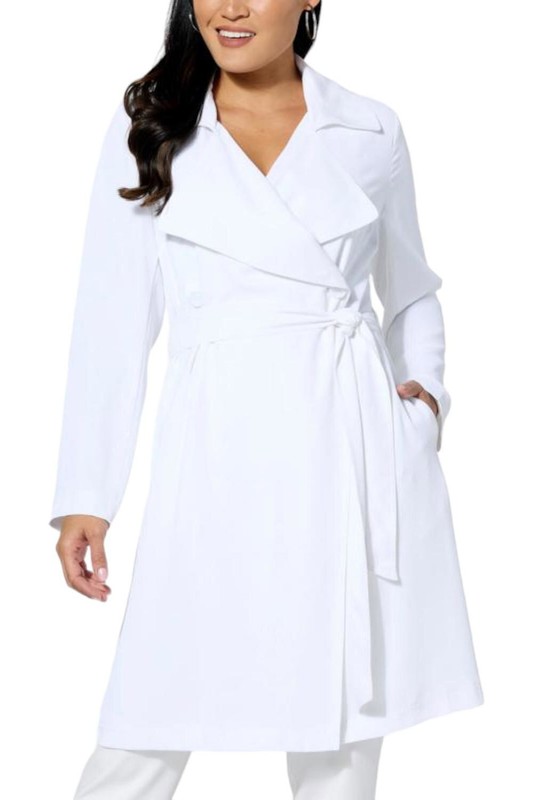 IMAN Global Chic Cascade Front Trench Coat White