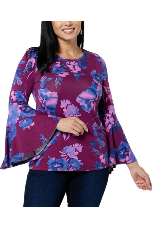 IMAN Global Chic Flounce Sleeve Top Dark Sangria