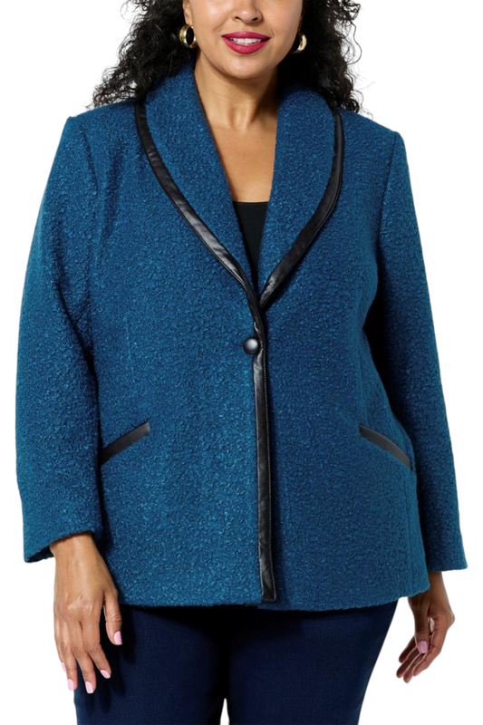 IMAN Global Chic Women's Faux Leather Trimmed Blazer Blue