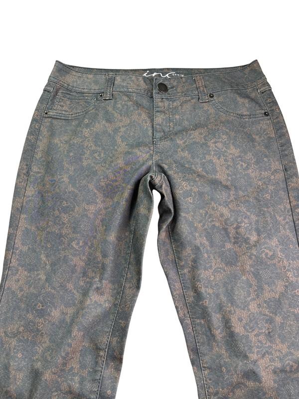 INC Denim International Concepts Womens Skinny Jeans Size 8 Lace Print Grey Tan