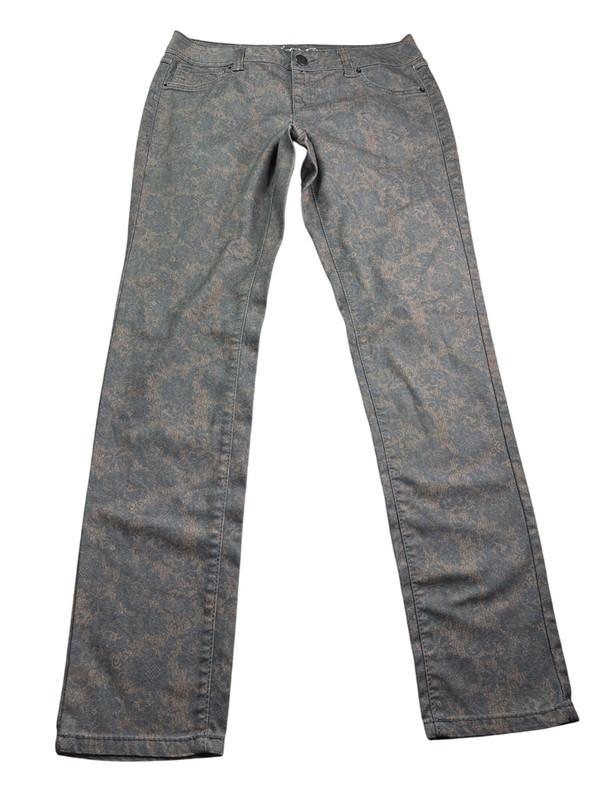 INC Denim International Concepts Womens Skinny Jeans Size 8 Lace Print Grey Tan
