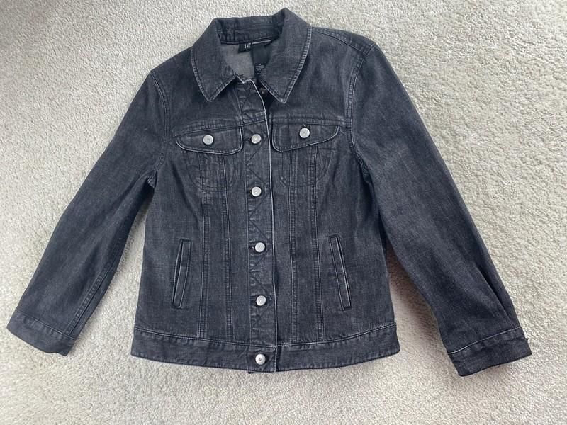 INC International Concepts JEAN Jacket Women M Black Trucker SKULL RHINESTONE
