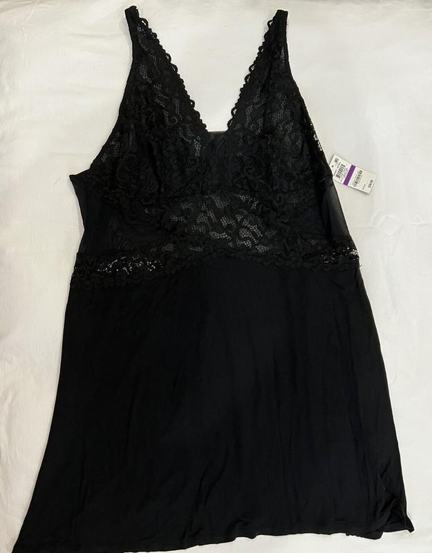 INC International Concepts Plus 2XL Chemise Nightgown Lace Deep Black New $40