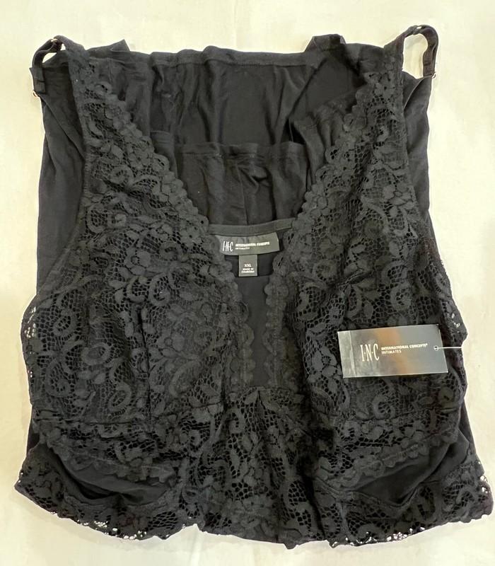 INC International Concepts Plus 2XL Chemise Nightgown Lace Deep Black New $40