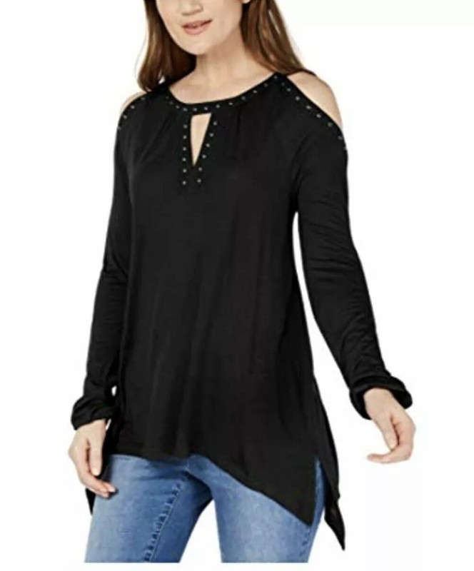 Inc Womens Black Long Sleeve Keyhole Handkerchief Evening Top Size S