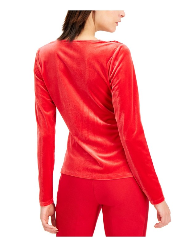 INC Womens Long Sleeve V Neck Velvet Blouse Top