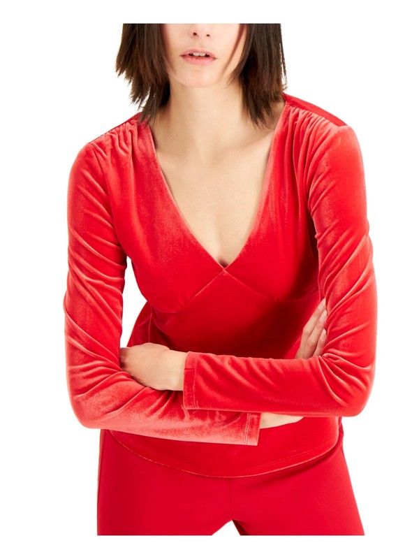 INC Womens Long Sleeve V Neck Velvet Blouse Top