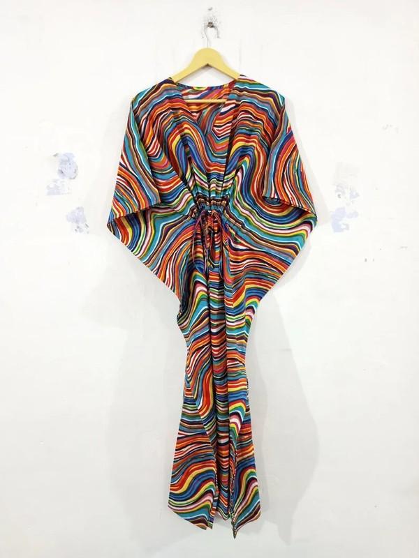 Indian Vintage 100% Cotton Long Beach Maxi Kaftan Dress One Size Caftan Kimono