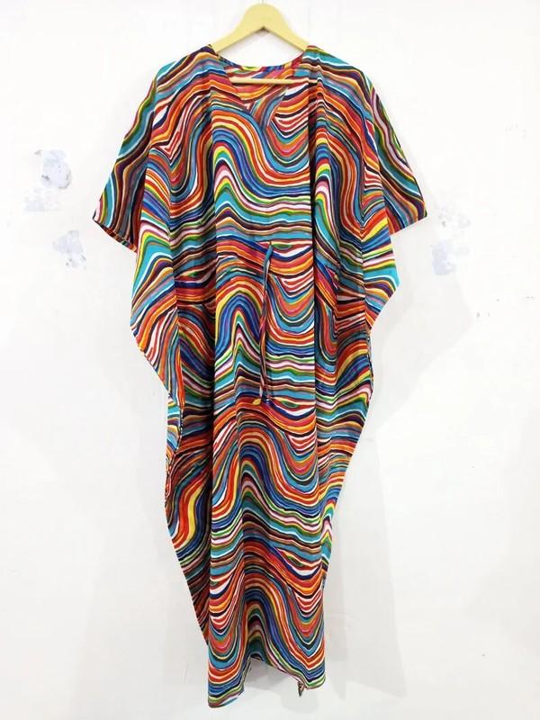 Indian Vintage 100% Cotton Long Beach Maxi Kaftan Dress One Size Caftan Kimono