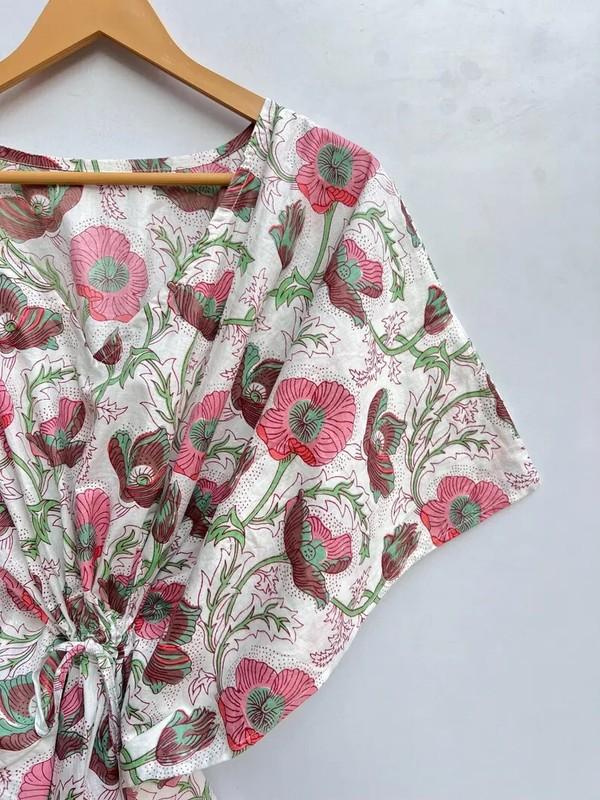 Indian Vintage 100% Cotton Long Beach Maxi Kaftan Dress One Size Caftan Kimono