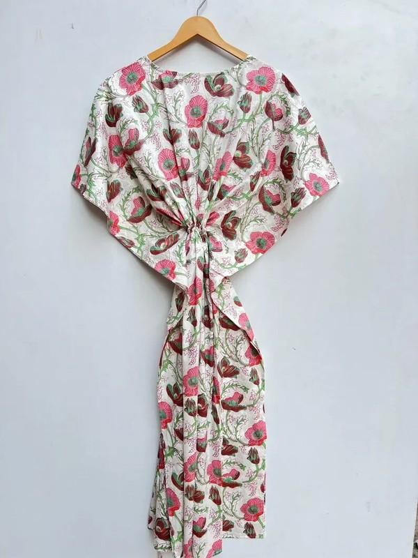 Indian Vintage 100% Cotton Long Beach Maxi Kaftan Dress One Size Caftan Kimono