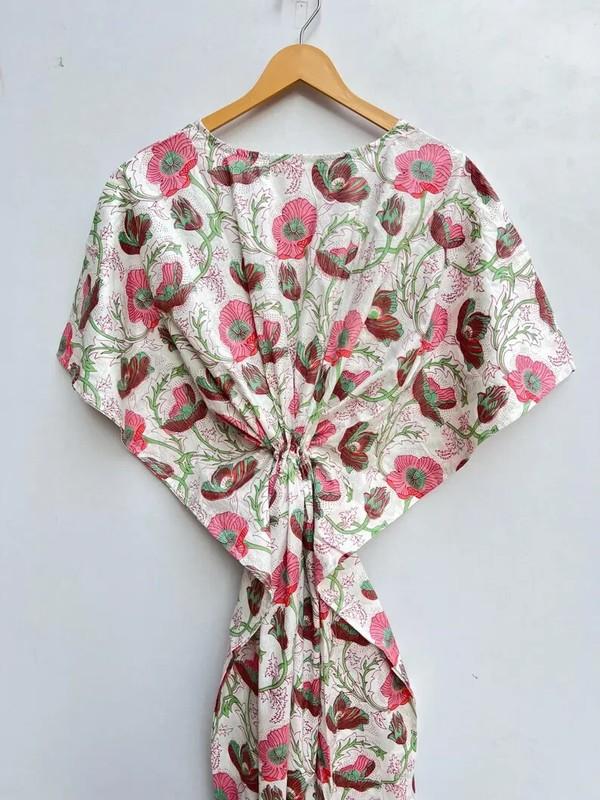 Indian Vintage 100% Cotton Long Beach Maxi Kaftan Dress One Size Caftan Kimono