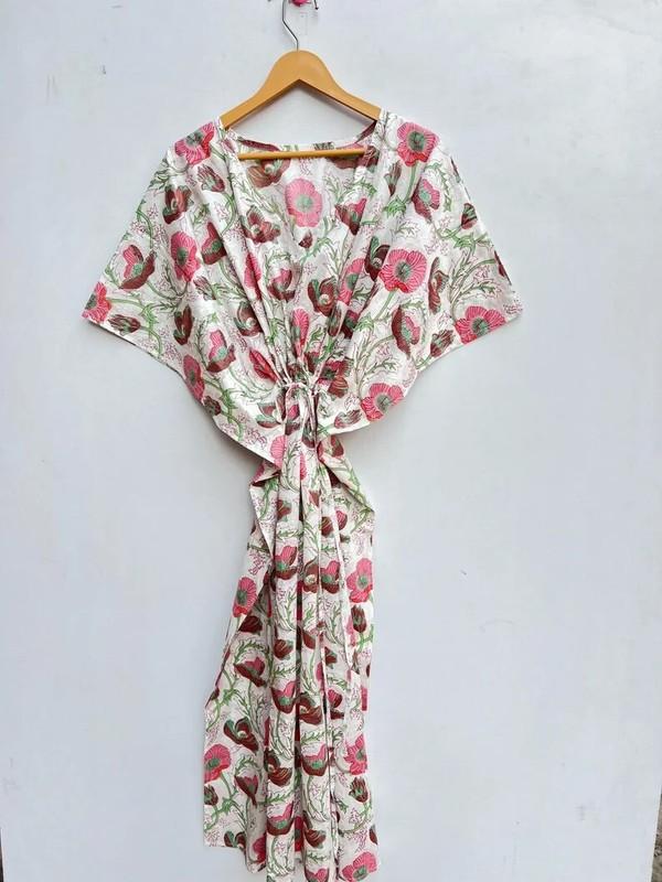 Indian Vintage 100% Cotton Long Beach Maxi Kaftan Dress One Size Caftan Kimono