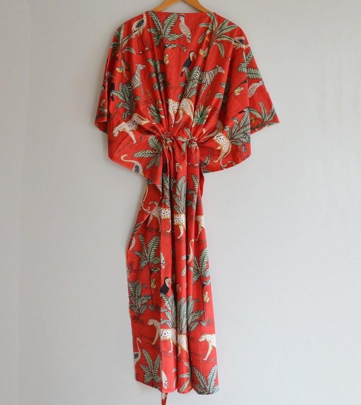 Indian Vintage 100% Cotton Long Beach Maxi Kaftan Dress One Size Caftan Kimono
