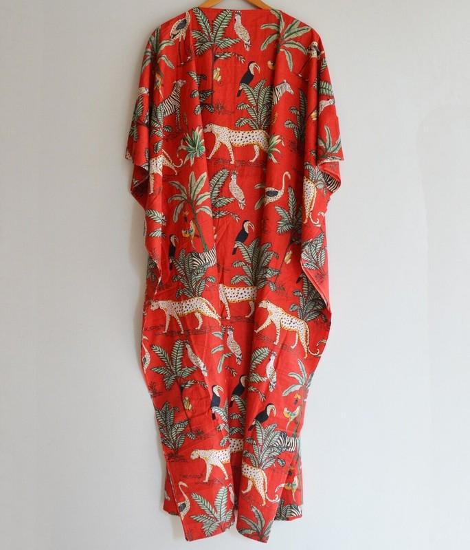 Indian Vintage 100% Cotton Long Beach Maxi Kaftan Dress One Size Caftan Kimono