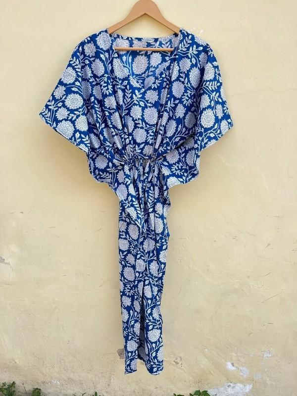 Indian Vintage 100% Cotton Long Beach Maxi Kaftan Dress One Size Caftan Kimono