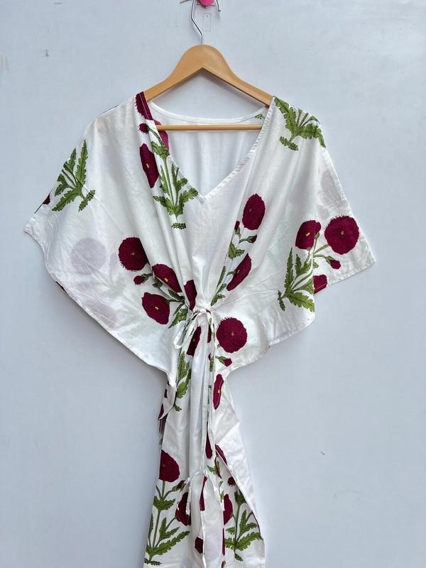 Indian Vintage 100% Cotton Long Beach Maxi Kaftan Dress One Size Caftan Kimono