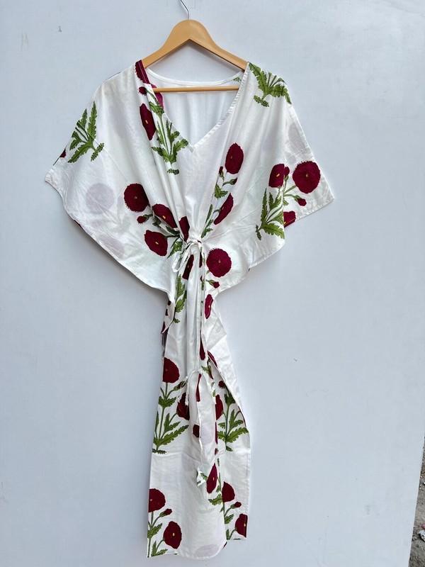 Indian Vintage 100% Cotton Long Beach Maxi Kaftan Dress One Size Caftan Kimono