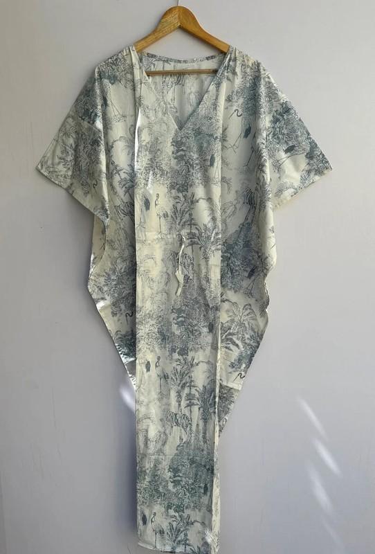 Indian Vintage 100% Cotton Long Beach Maxi Kaftan Dress One Size Caftan Kimono