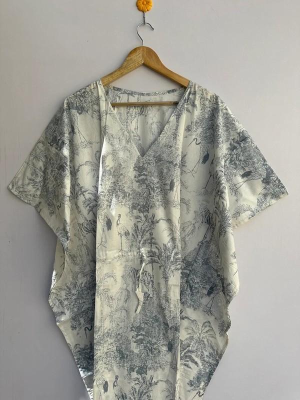 Indian Vintage 100% Cotton Long Beach Maxi Kaftan Dress One Size Caftan Kimono