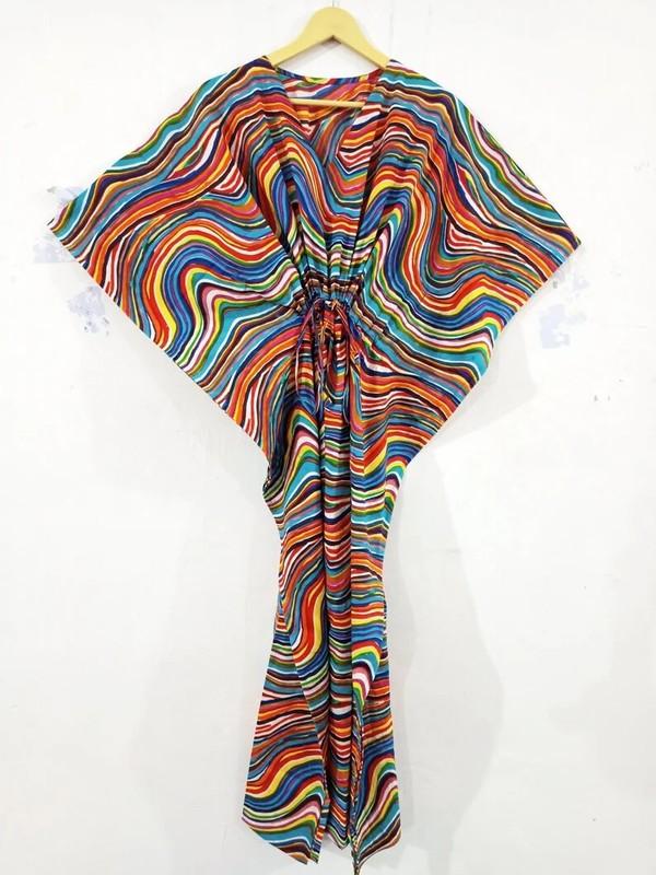 Indian Vintage 100% Cotton Long Beach Maxi Kaftan Dress One Size Caftan Kimono
