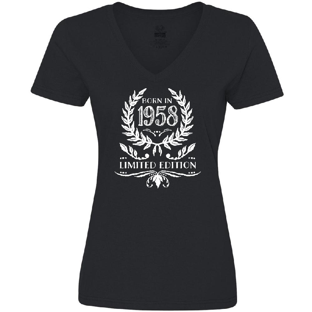 Inktastic Born In 1958 Limited Edition Women's V-Neck T-Shirt Birthdays Adult