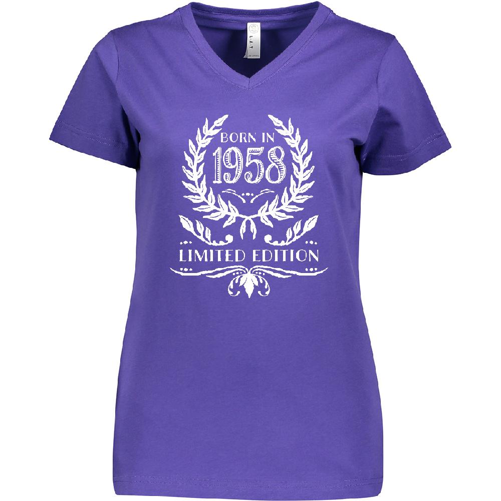 Inktastic Born In 1958 Limited Edition Women's V-Neck T-Shirt Birthdays Adult