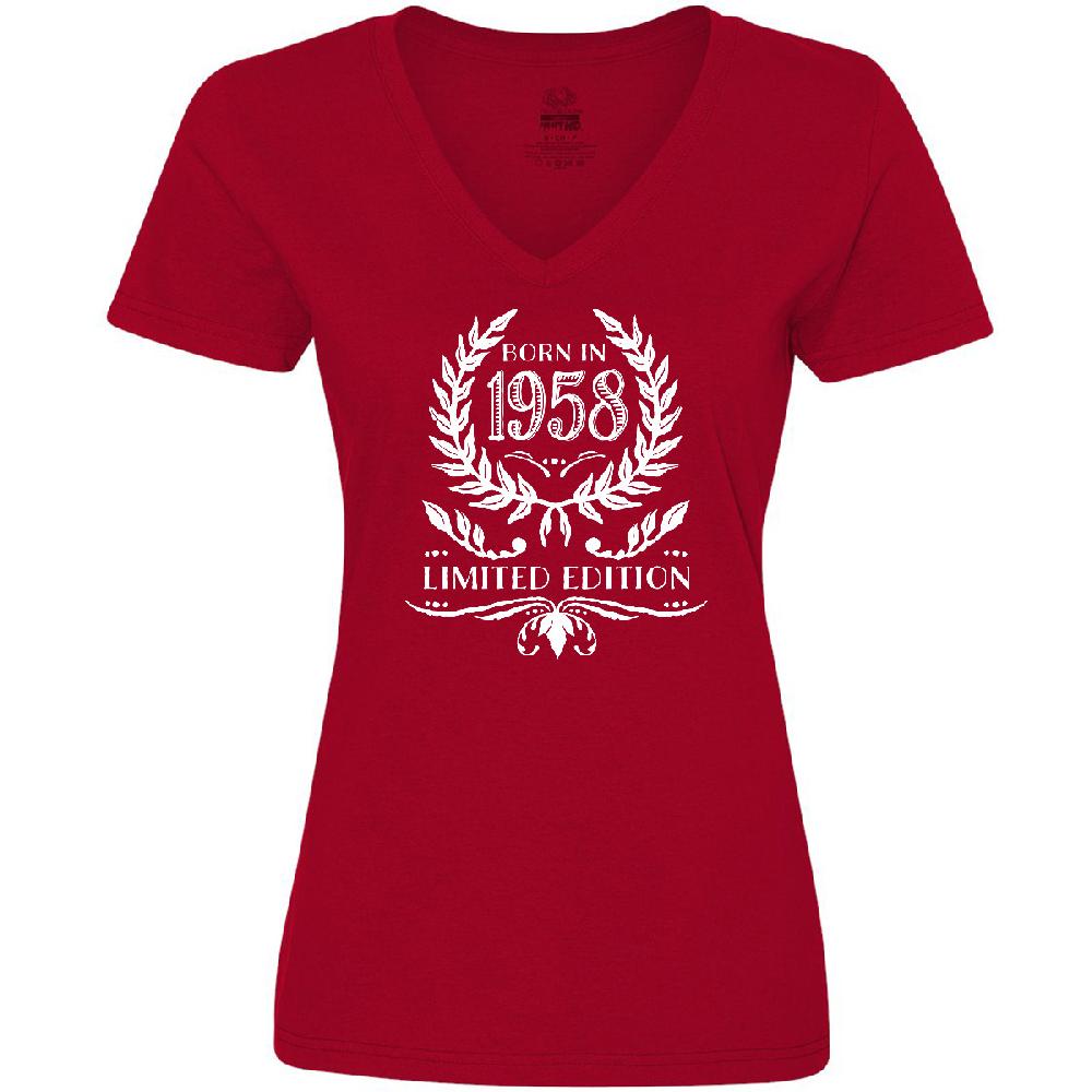 Inktastic Born In 1958 Limited Edition Women's V-Neck T-Shirt Birthdays Adult