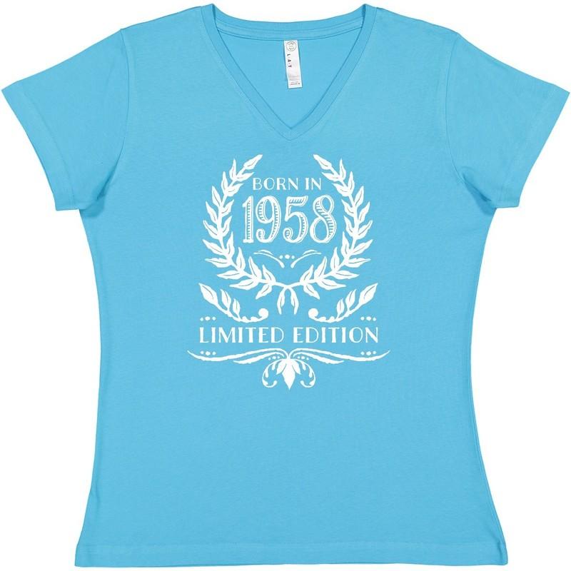 Inktastic Born In 1958 Limited Edition Women's V-Neck T-Shirt Birthdays Adult