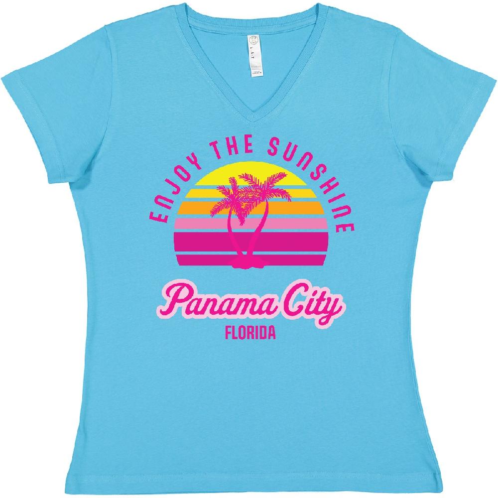 Inktastic Summer Enjoy The Sunshine Panama City Florida Women's V-Neck T-Shirt