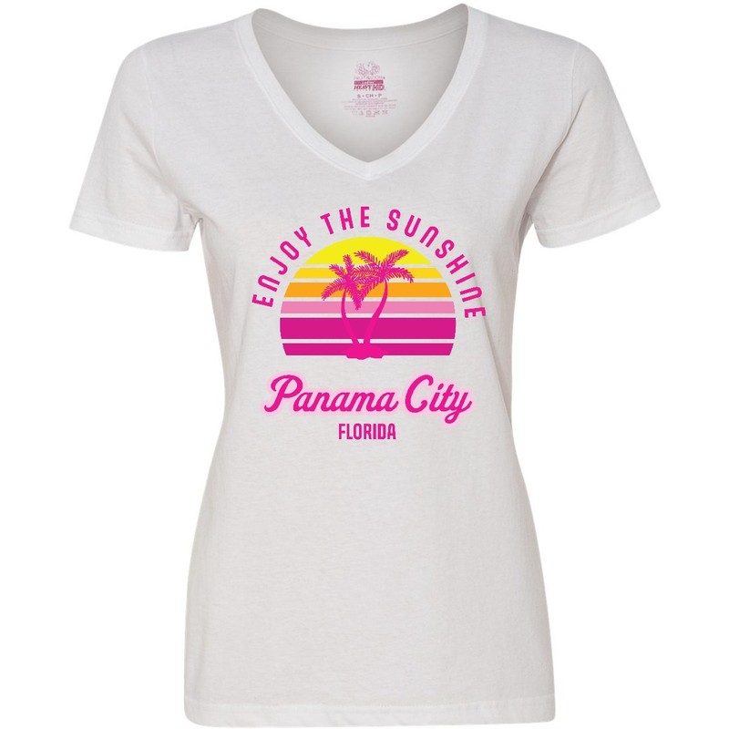 Inktastic Summer Enjoy The Sunshine Panama City Florida Women's V-Neck T-Shirt