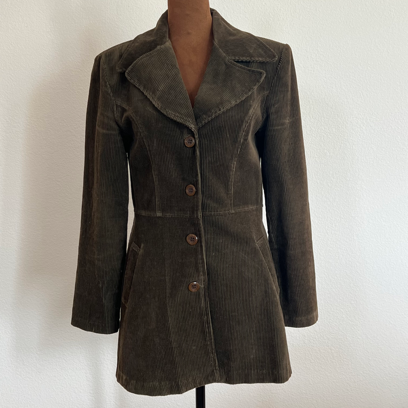 Innocent Women's Size S Olive Green Long Sleeves Corduroy Button-Front Jacket
