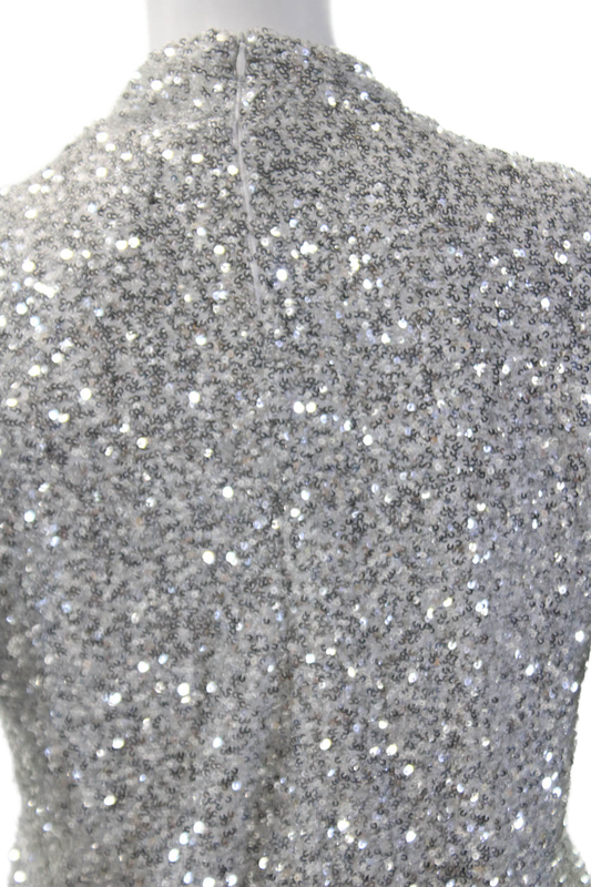 Insight Womens Sequins High Neck Zip Back Long Sleeve Blouse Top Silver Size XL