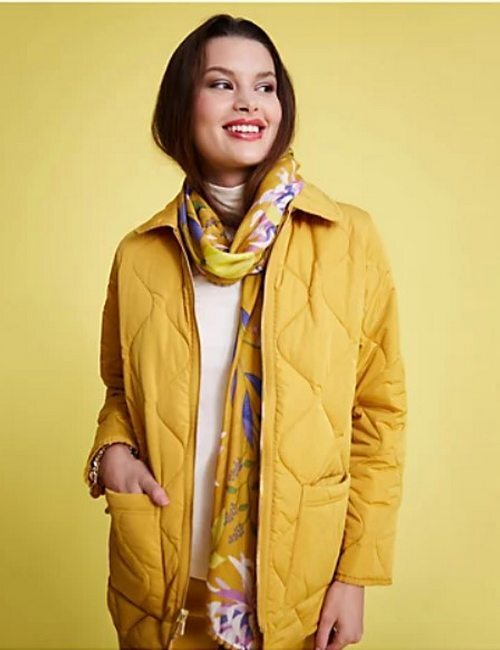 Isaac Mizrahi Gold Yellow & Floral Reversible Quilted Barn Jacket New Coat