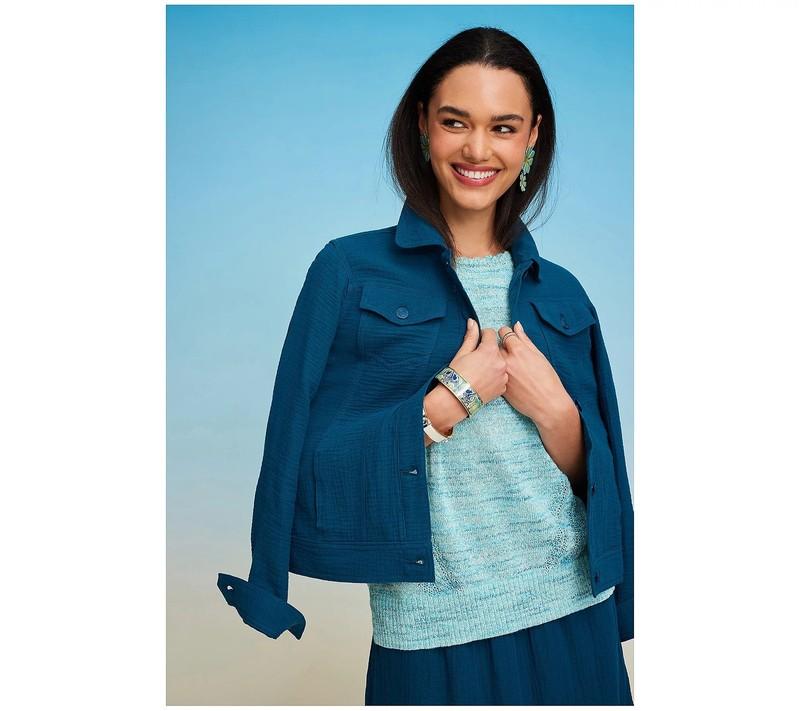 Isaac Mizrahi Live Bridgehampton Cotton Gauze Jacket Deep Sea L New