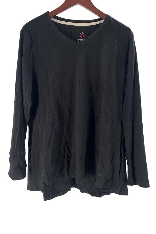 Isaac Mizrahi Live Essentials Pima Cotton V-Neck Hi-Low Hem To Black