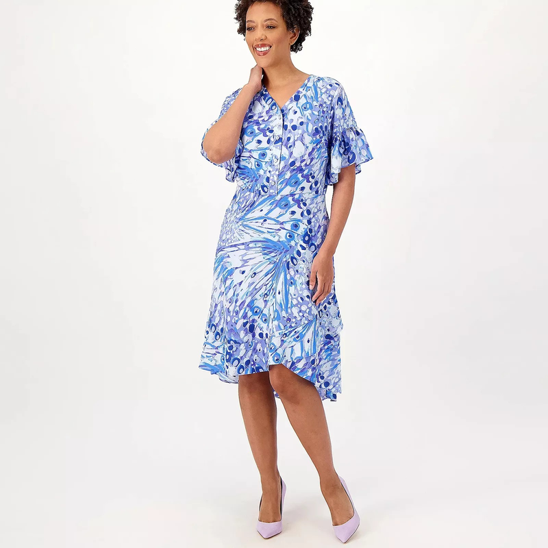 Isaac Mizrahi Live Printed Crepe Midi Dress - Women's Plus 3X -Blue Abstract