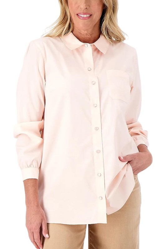 Isaac Mizrahi Live Stretch Woven Oversized Tunic w Snaps Soft Rose