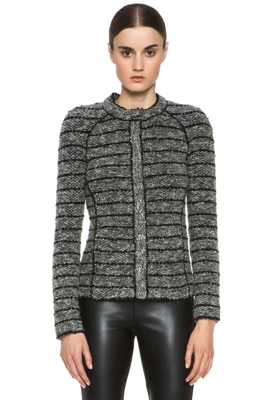 ISABEL MARANT 36/4 IONA Gray Black Striped Boucle Knit Jacket Wool Cardigan 1300