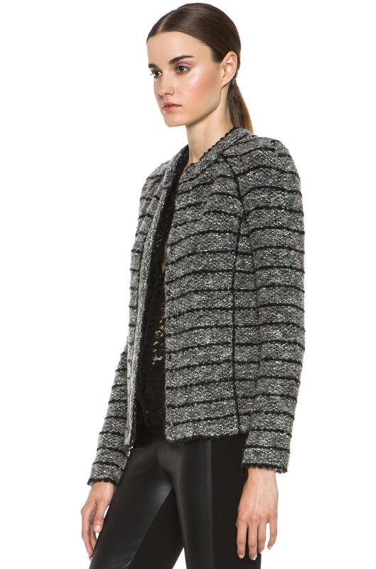 ISABEL MARANT 36/4 IONA Gray Black Striped Boucle Knit Jacket Wool Cardigan 1300
