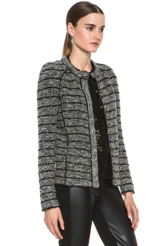 ISABEL MARANT 36/4 IONA Gray Black Striped Boucle Knit Jacket Wool Cardigan 1300