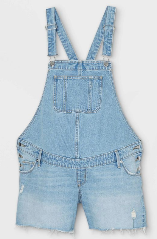 ISABEL MATERNITY DENIM OVERALLS JEANS SHORTALLS DESTRUCTION FRAYED HEM SHORTS 2