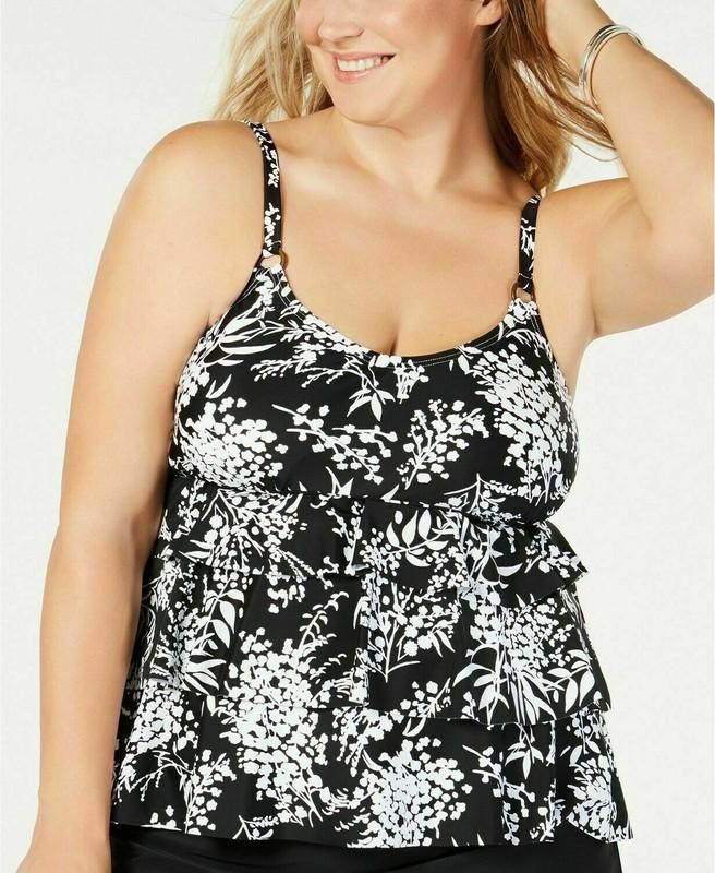 Island Escape Swimsuit Tankini Top Black Size 12 Palisades Bandeau Pl597