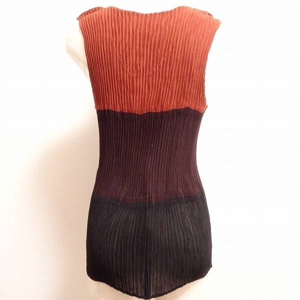 Issey Miyake Tank Top M Brown Black Pleated Women Japan