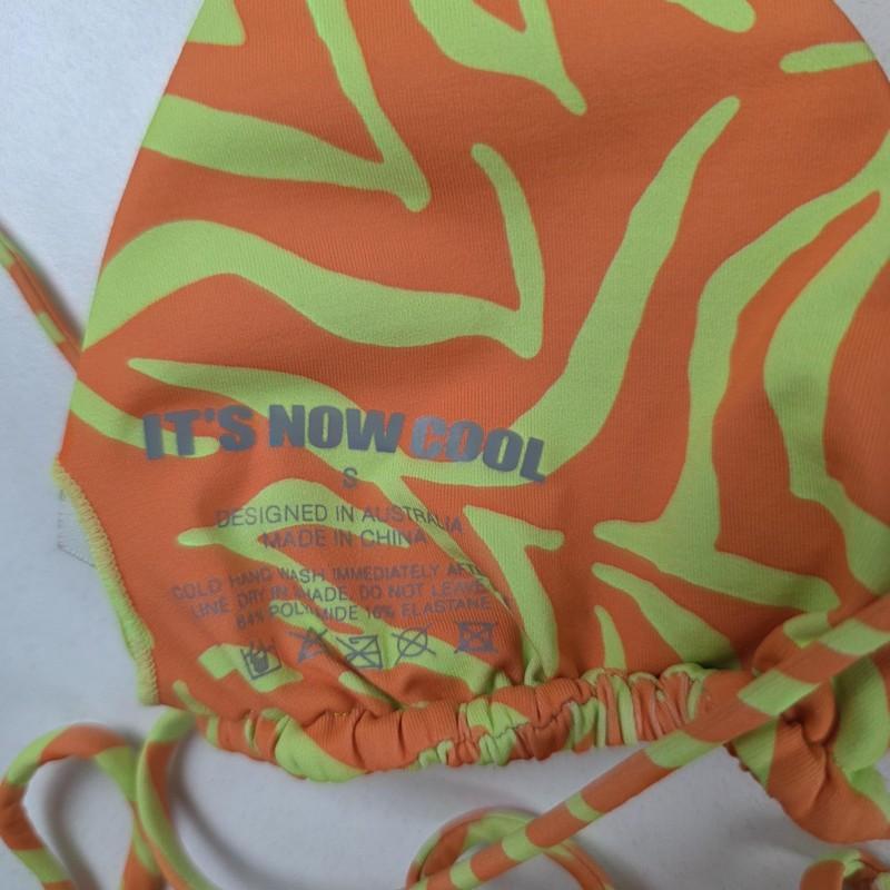 It's Now Cool Bikini Set Womens Small Orange Green Zebra Triangle Tie Side